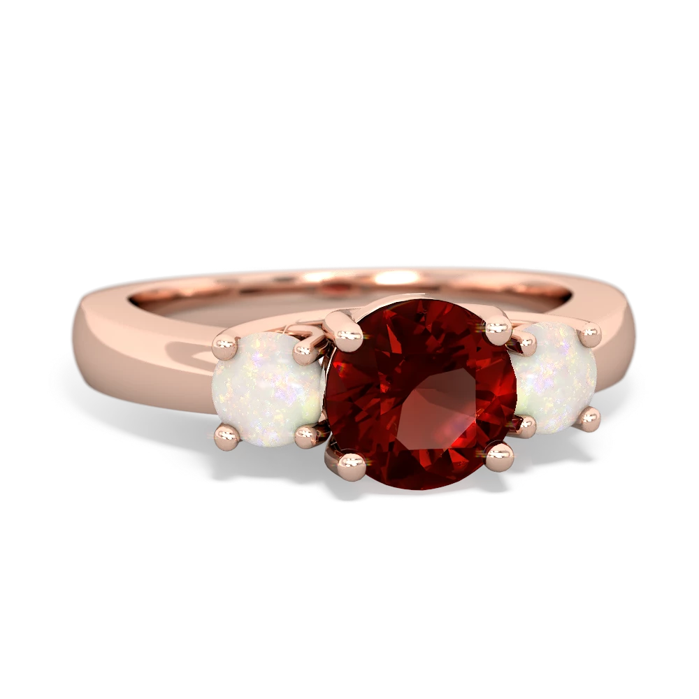 Garnet Three Stone Round Trellis 14K Rose Gold ring R4018