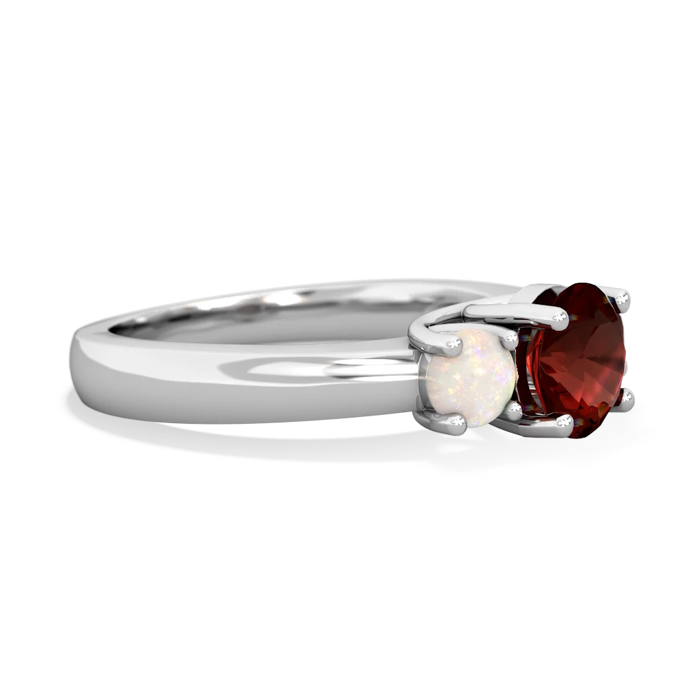 Garnet Three Stone Round Trellis 14K White Gold ring R4018