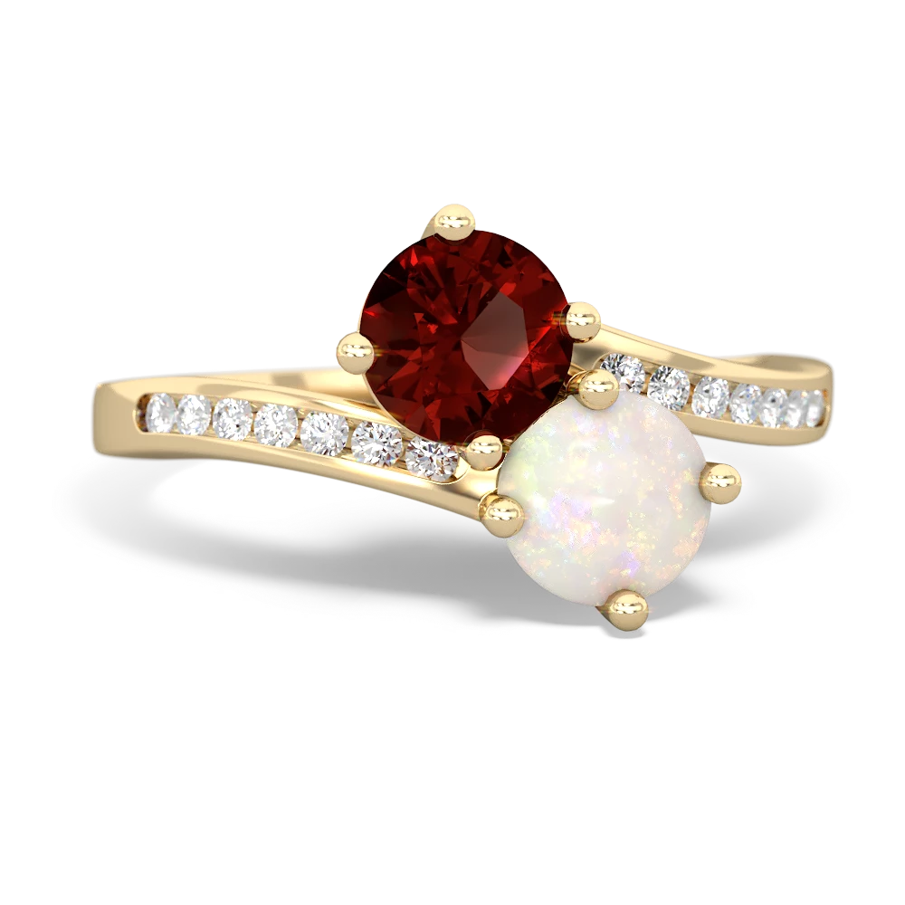 Garnet Channel Set Two Stone 14K Yellow Gold ring R5303