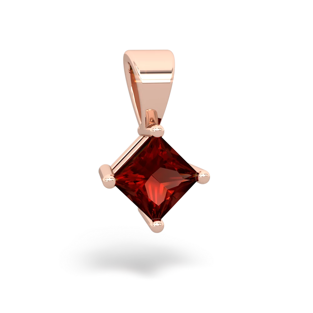 Garnet 5Mm Princess Solitaire 14K Rose Gold pendant P1789