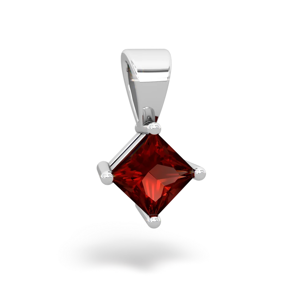 Garnet 5Mm Princess Solitaire 14K White Gold pendant P1789