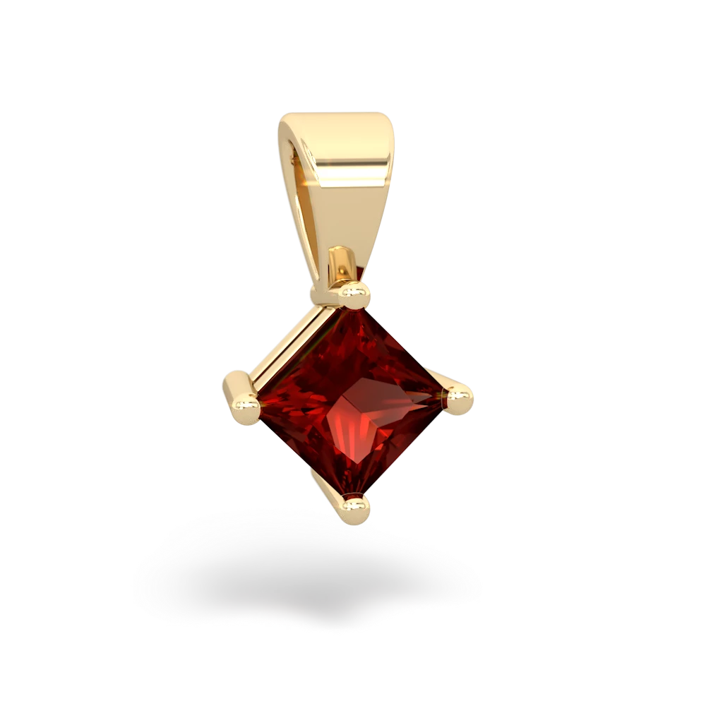 Garnet 5Mm Princess Solitaire 14K Yellow Gold pendant P1789