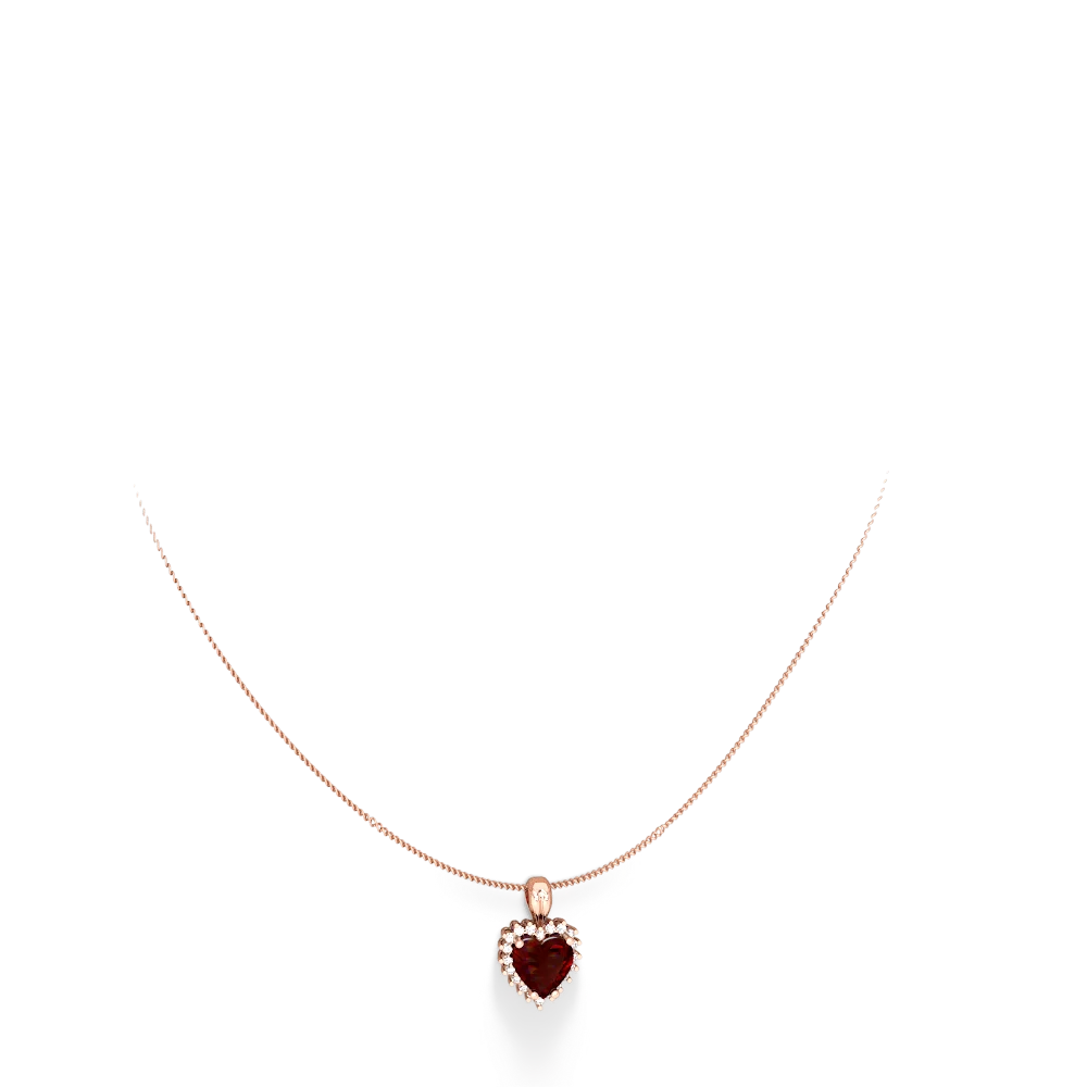 Garnet Sparkling Halo Heart 14K Rose Gold pendant P0391