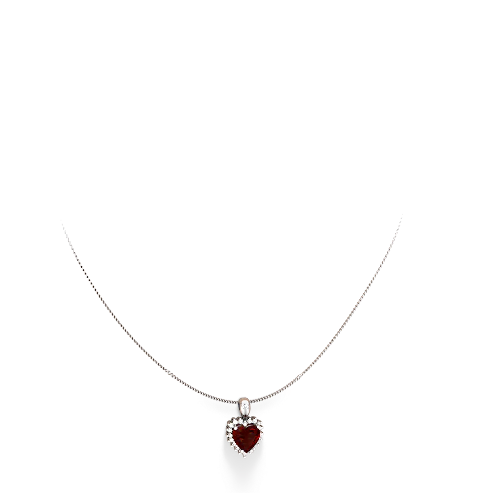 Garnet Sparkling Halo Heart 14K White Gold pendant P0391