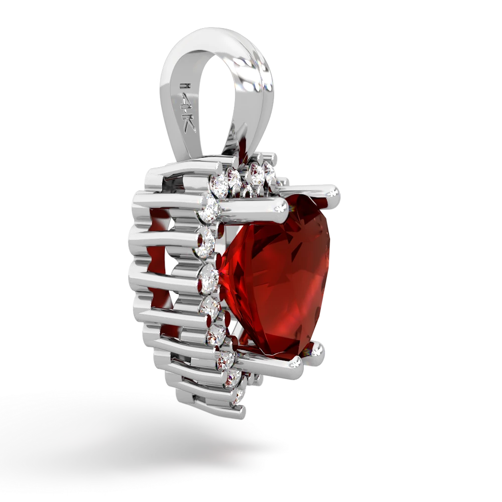 Garnet Sparkling Halo Heart 14K White Gold pendant P0391