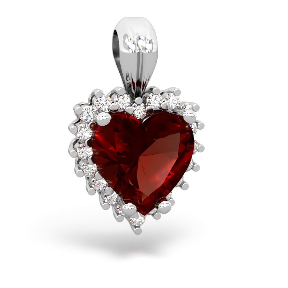 Garnet Sparkling Halo Heart 14K White Gold pendant P0391