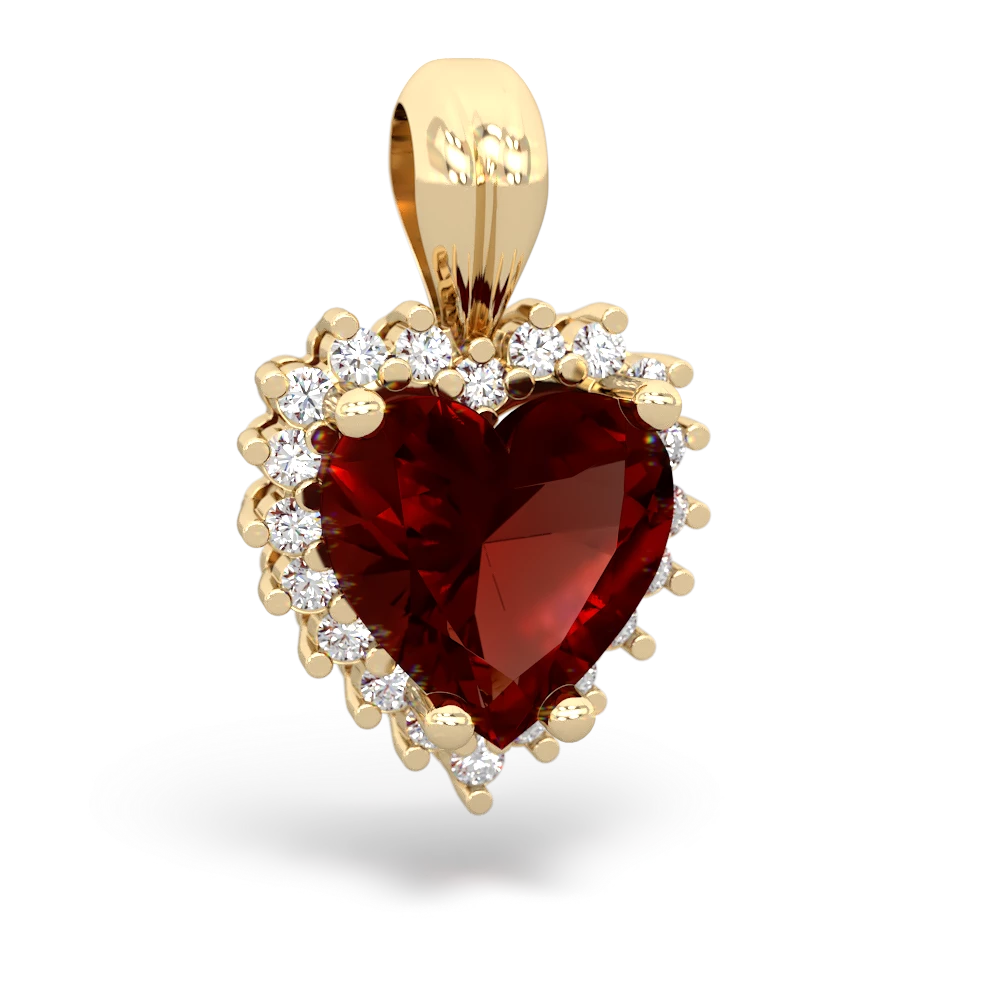 Garnet Sparkling Halo Heart 14K Yellow Gold pendant P0391