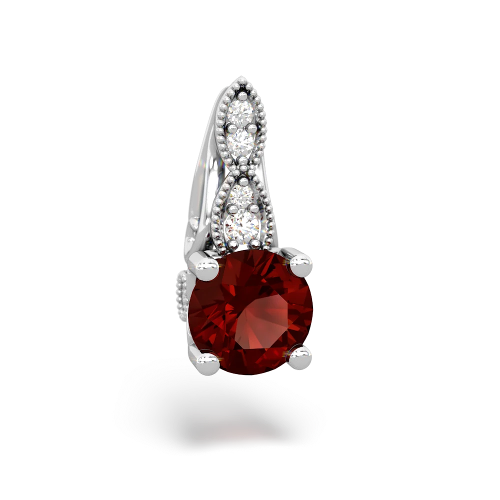 Garnet Antique Elegance 14K White Gold pendant P3100