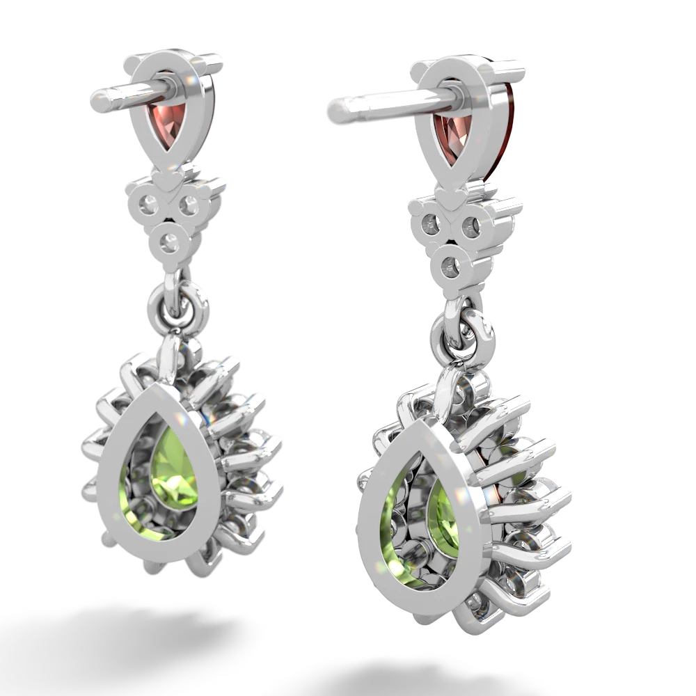 Garnet Halo Pear Dangle 14K White Gold earrings E1882