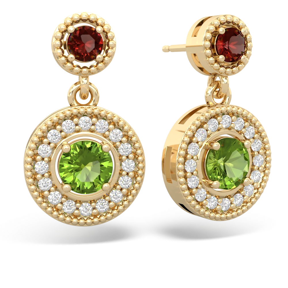 Garnet Halo Dangle 14K Yellow Gold earrings E5319