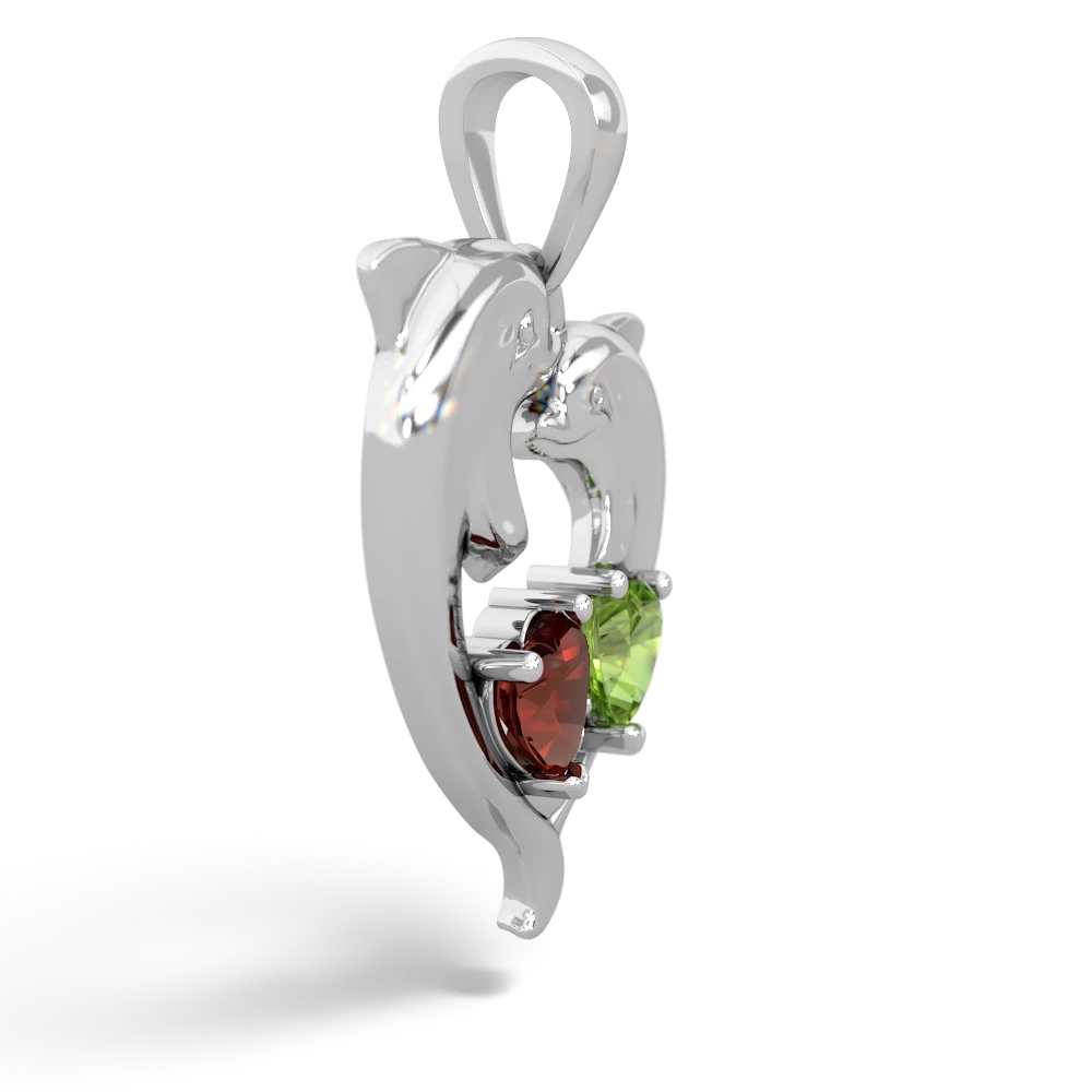 Garnet Dolphin Heart 14K White Gold pendant P5820