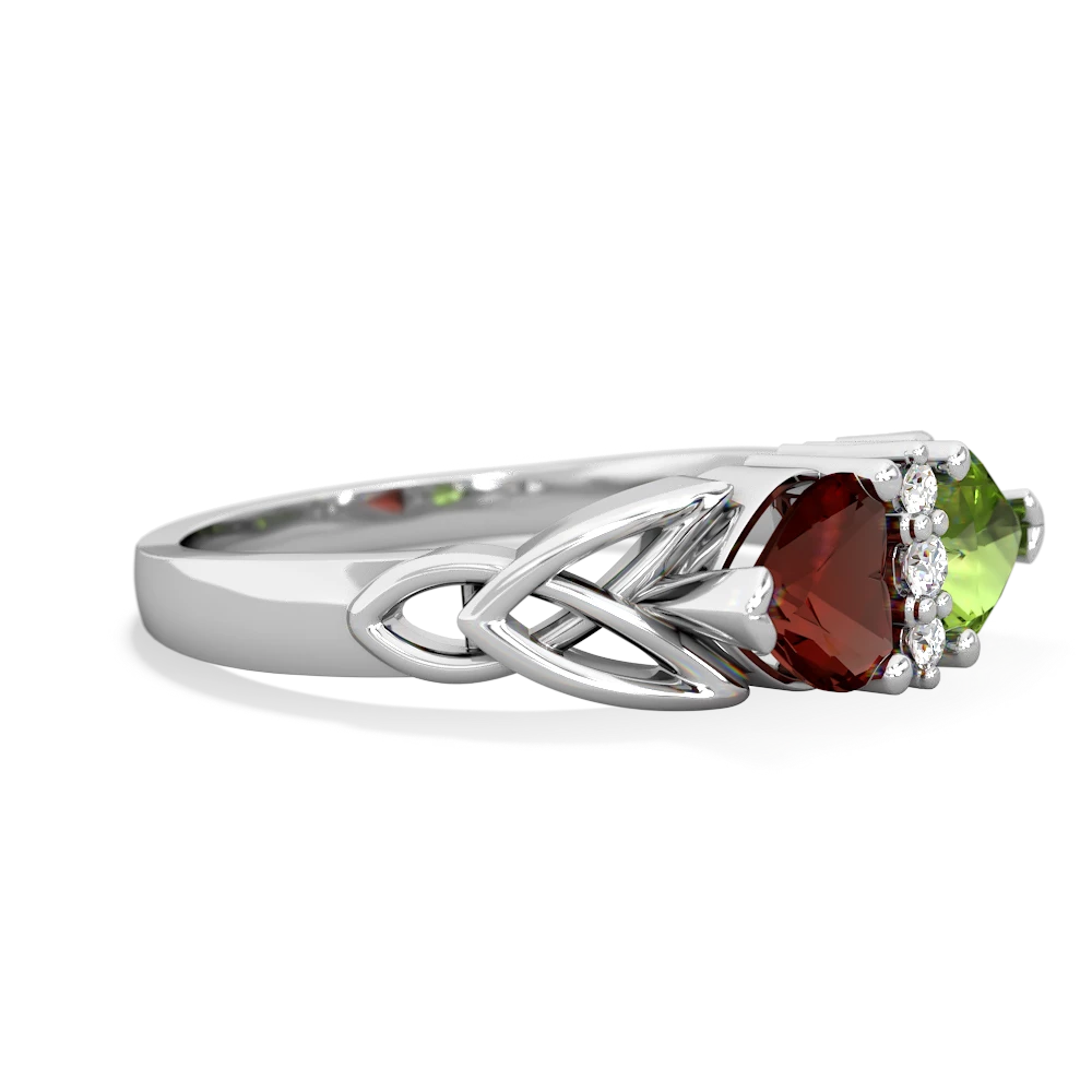 Garnet Celtic Knot Double Heart 14K White Gold ring R5040