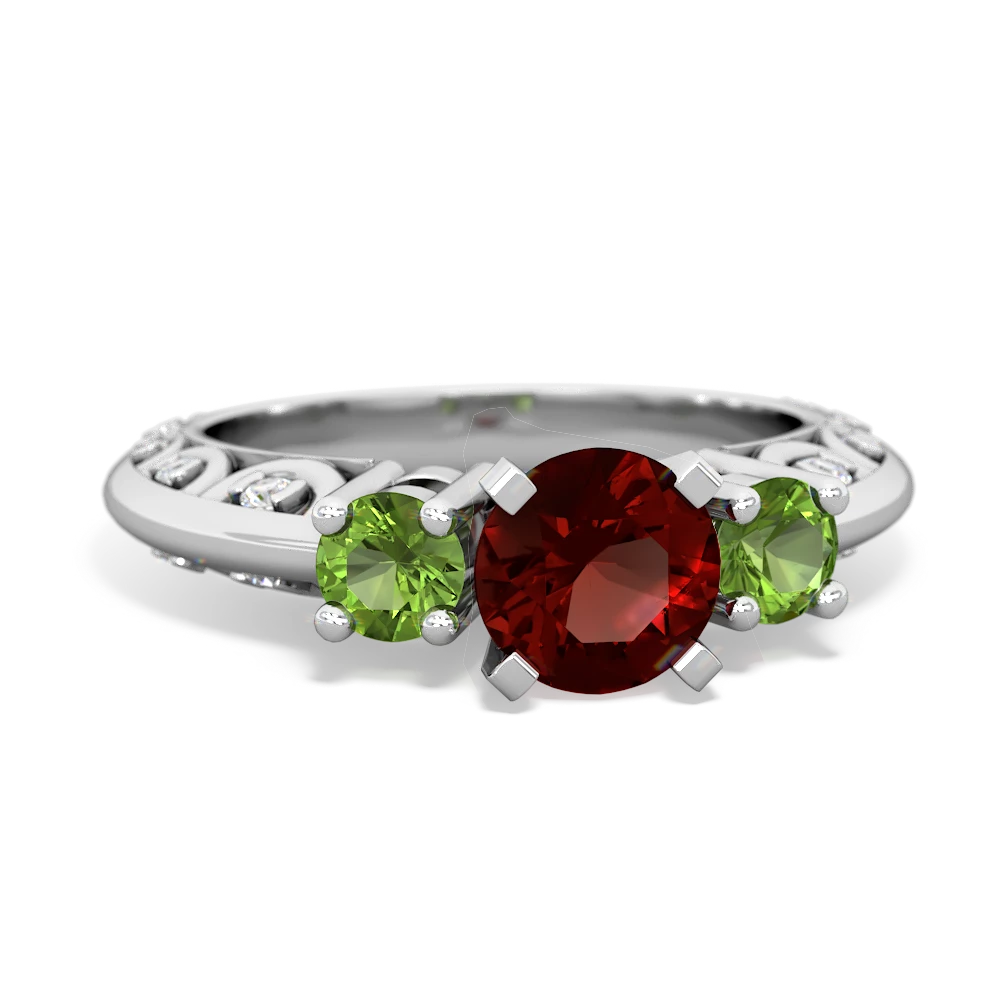 Garnet Art Deco Eternal Embrace Engagement 14K White Gold ring C2003