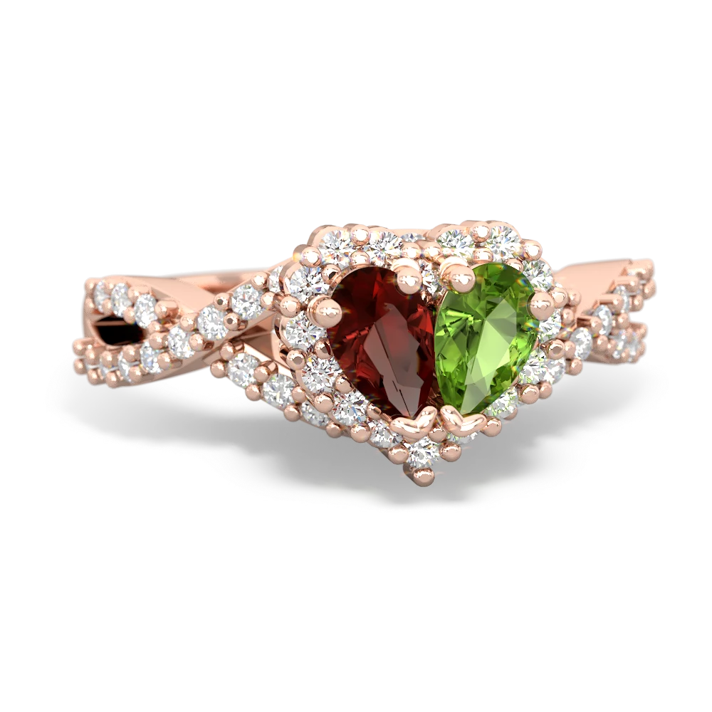 Garnet Diamond Twist 'One Heart' 14K Rose Gold ring R2640HRT