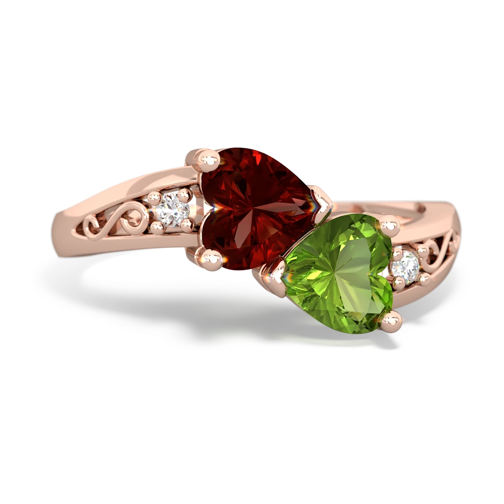 Garnet Snuggling Hearts 14K Rose Gold ring R2178