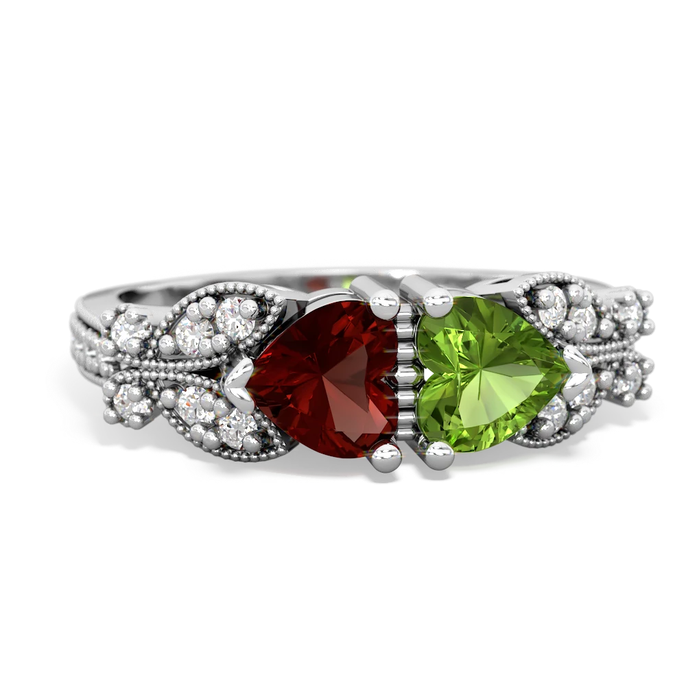 Garnet Diamond Butterflies 14K White Gold ring R5601