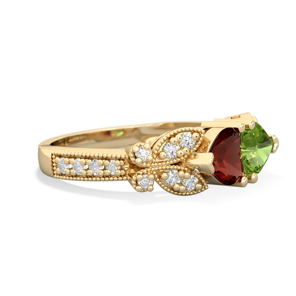 Garnet Diamond Butterflies 14K Yellow Gold ring R5601