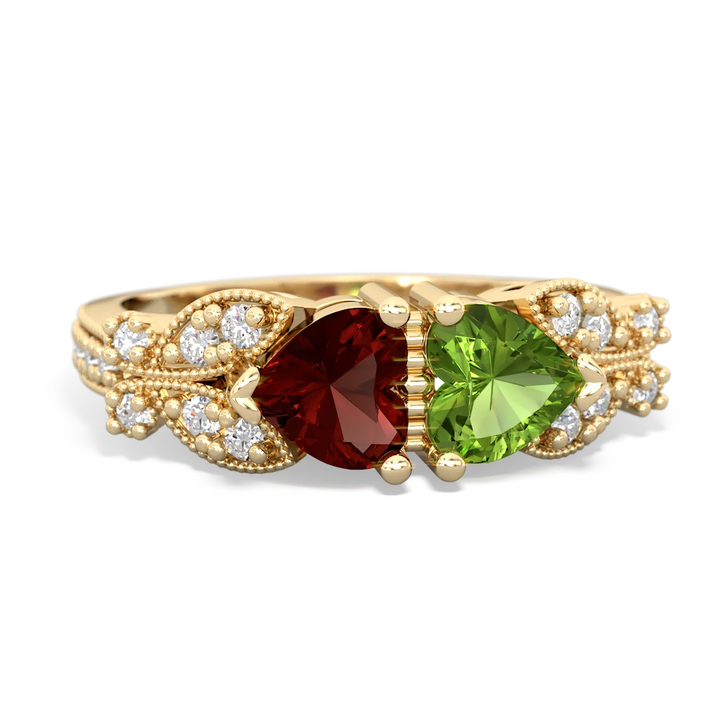 Garnet Diamond Butterflies 14K Yellow Gold ring R5601