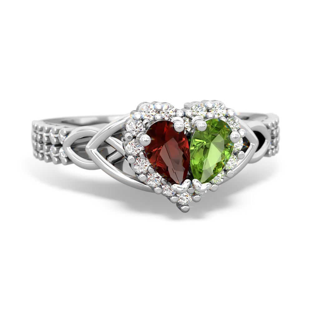 Garnet Celtic Knot Two Hearts As One 14K White Gold ring R2644HRT