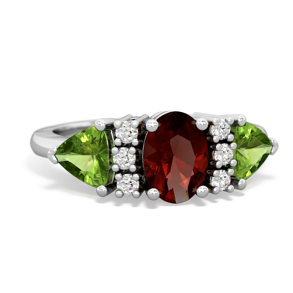 Garnet Antique Style Three Stone 14K White Gold ring R2186