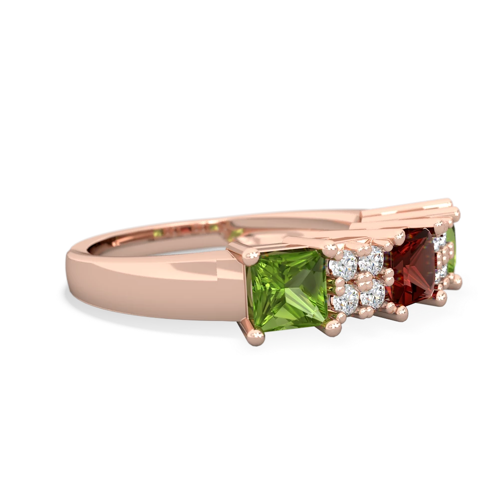 Garnet Three Stone Diamond Cluster 14K Rose Gold ring R2592