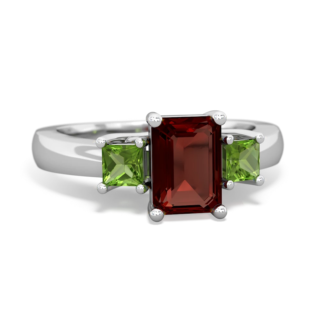 Garnet Three Stone Emerald-Cut Trellis 14K White Gold ring R4021