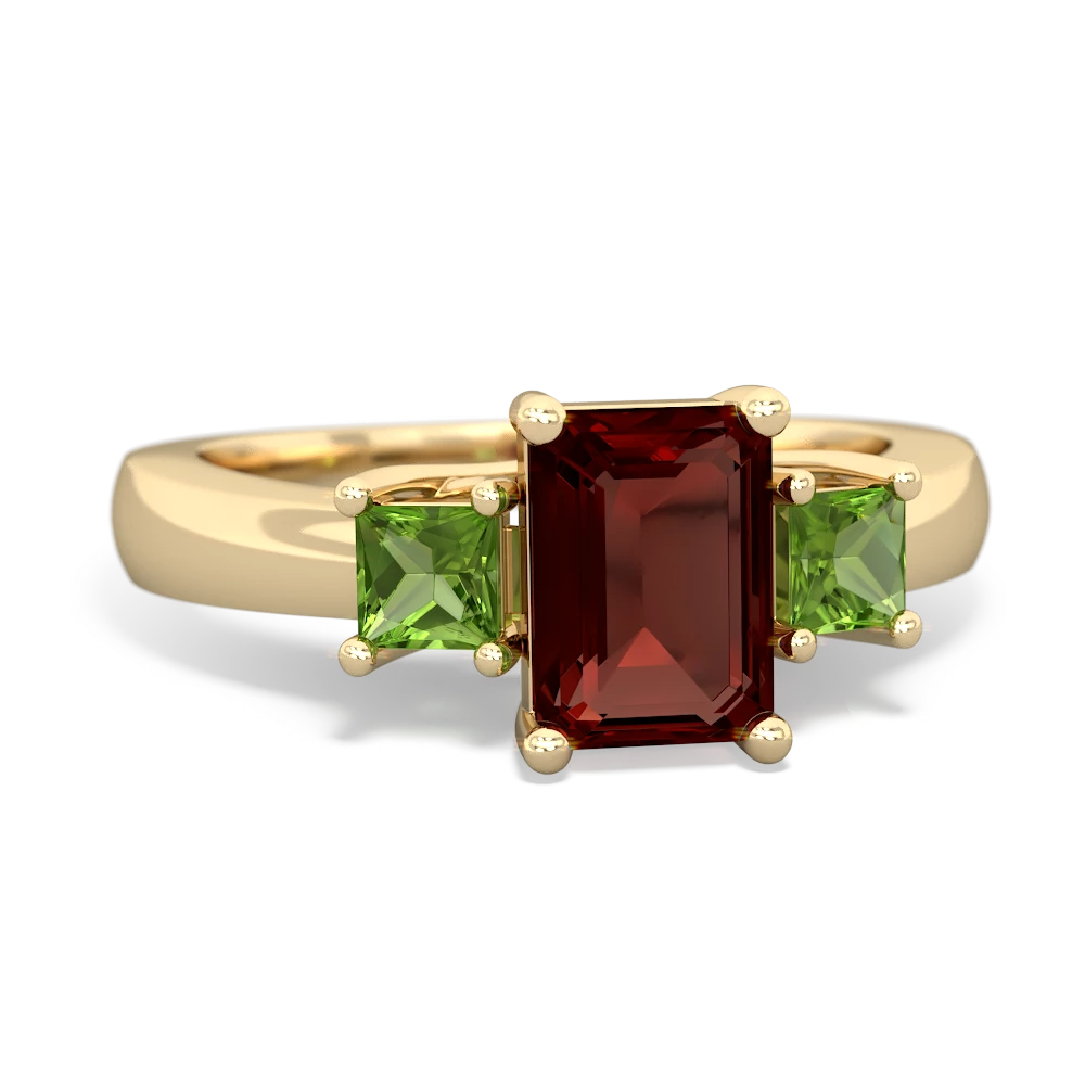 Garnet Three Stone Emerald-Cut Trellis 14K Yellow Gold ring R4021