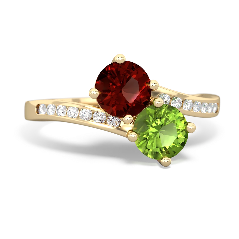 Garnet Channel Set Two Stone 14K Yellow Gold ring R5303