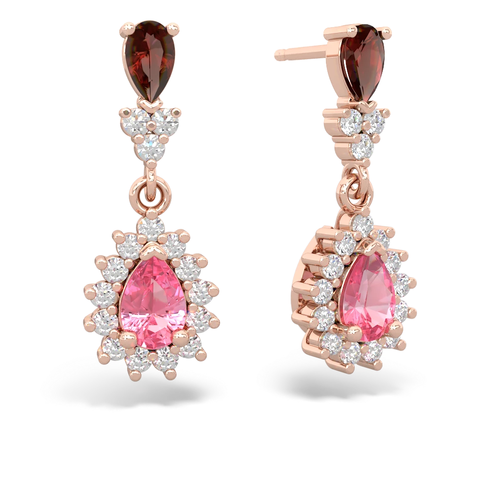 Garnet Halo Pear Dangle 14K Rose Gold earrings E1882