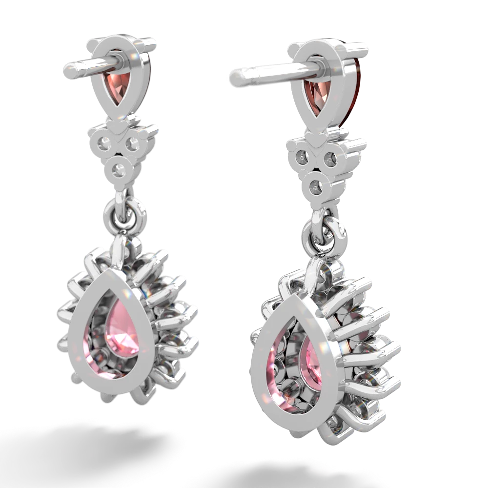 Garnet Halo Pear Dangle 14K White Gold earrings E1882