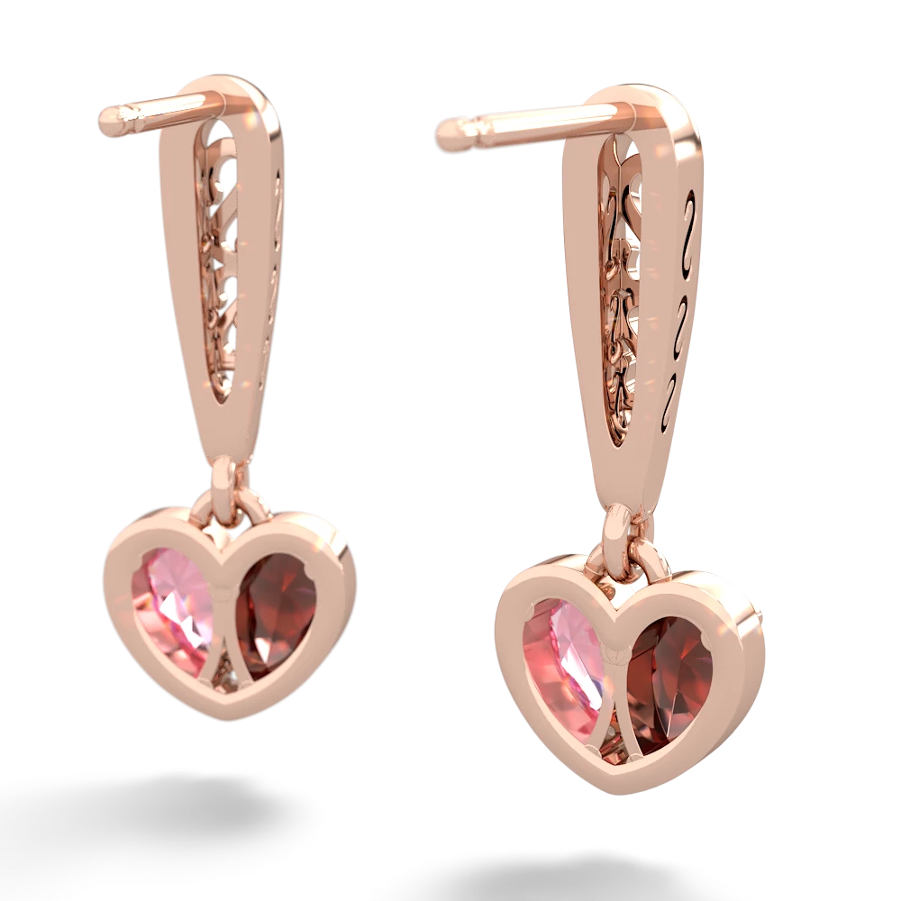 Garnet Filligree Heart 14K Rose Gold earrings E5070