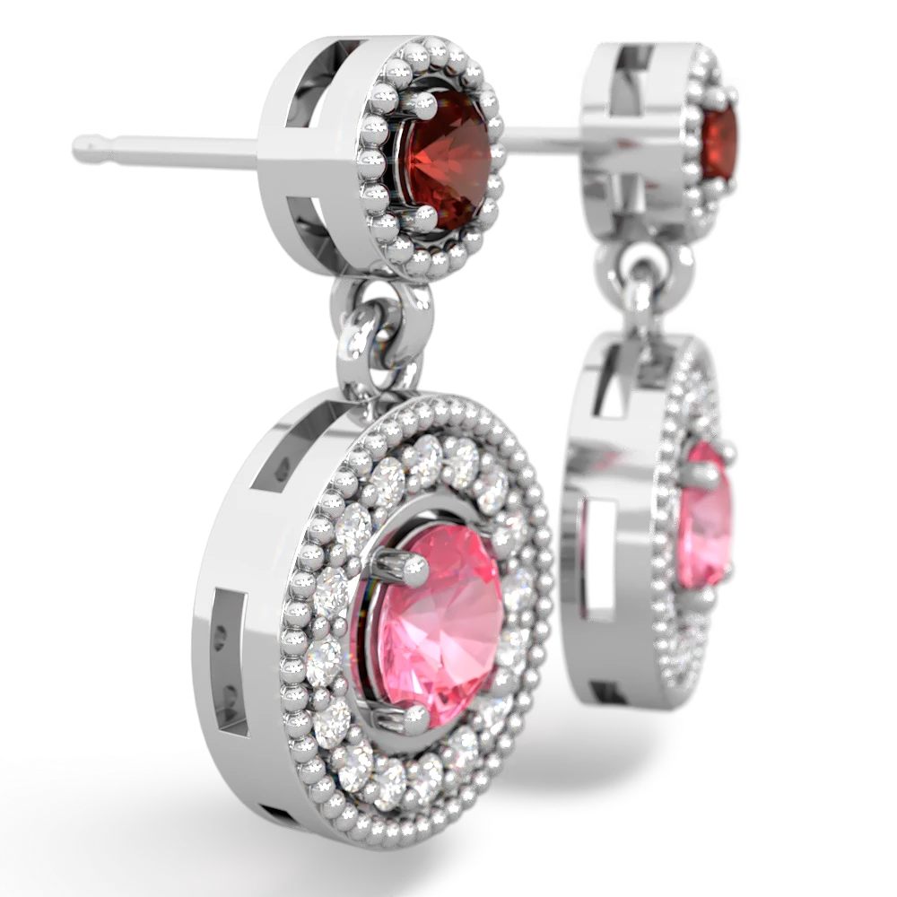 Garnet Halo Dangle 14K White Gold earrings E5319