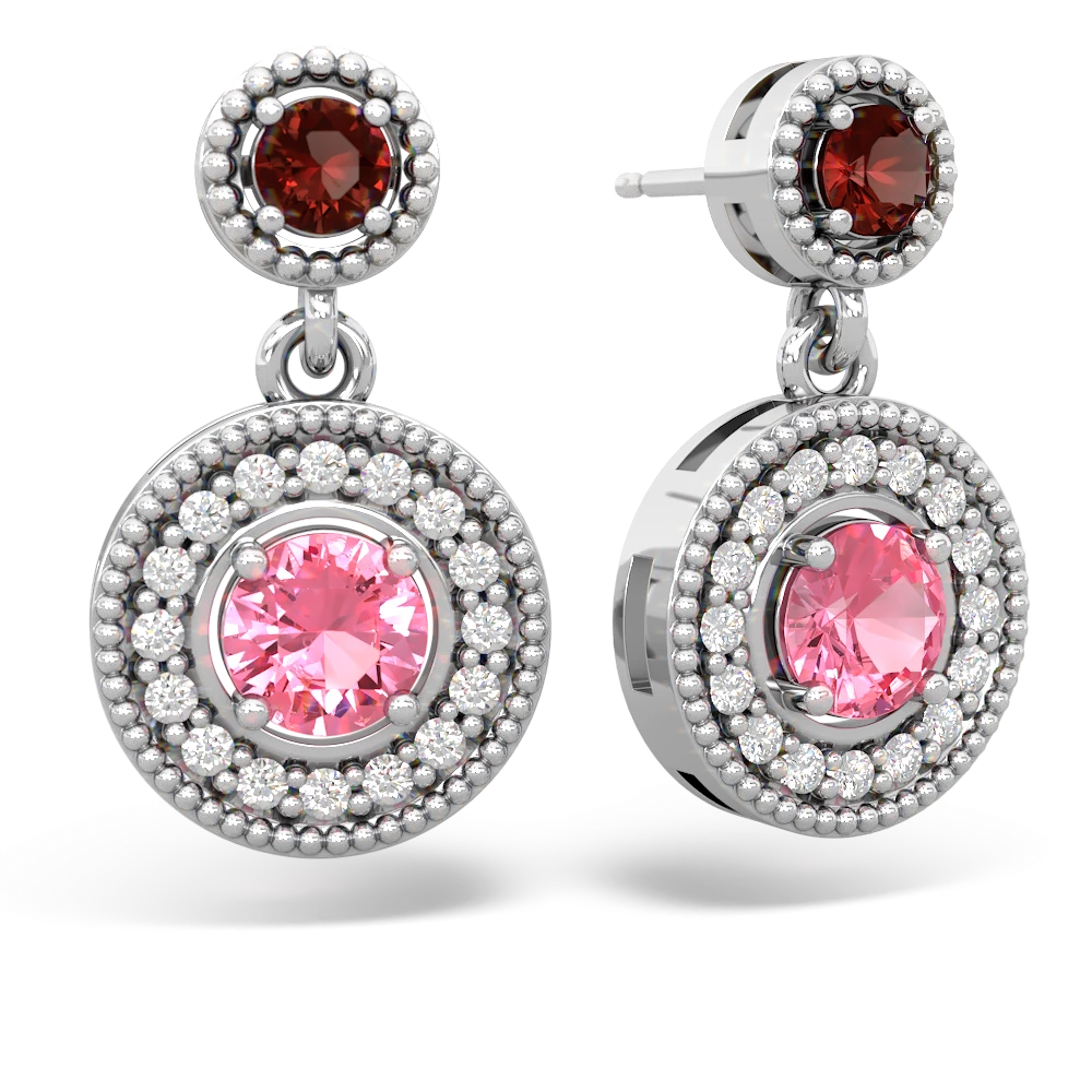 Garnet Halo Dangle 14K White Gold earrings E5319