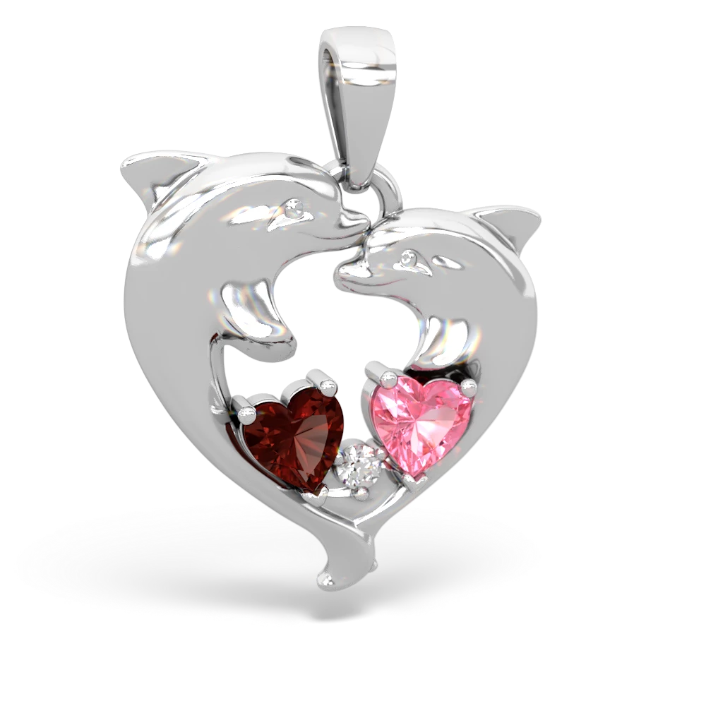 Garnet Dolphin Heart 14K White Gold pendant P5820