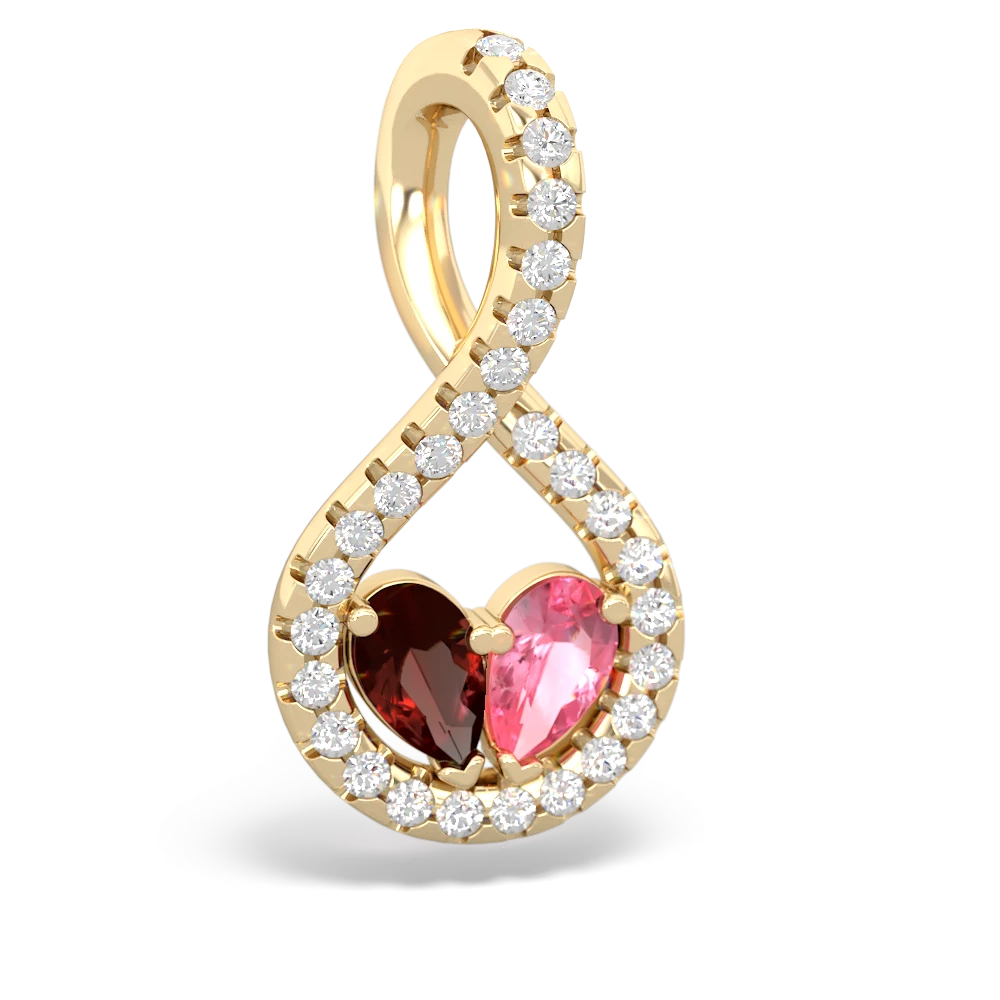 Garnet Pave Twist 'One Heart' 14K Yellow Gold pendant P5360