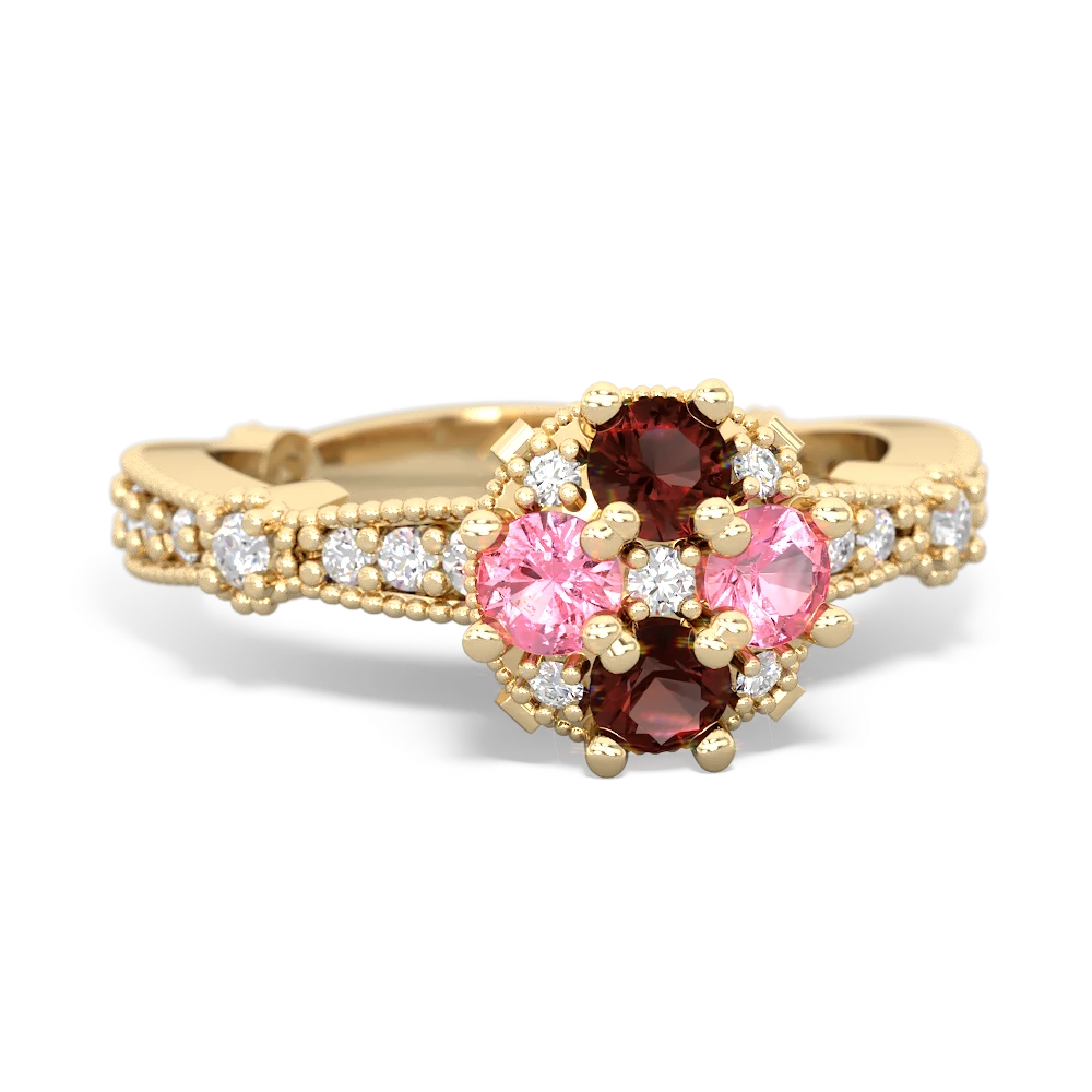 Garnet Sparkling Tiara Cluster 14K Yellow Gold ring R26293RD