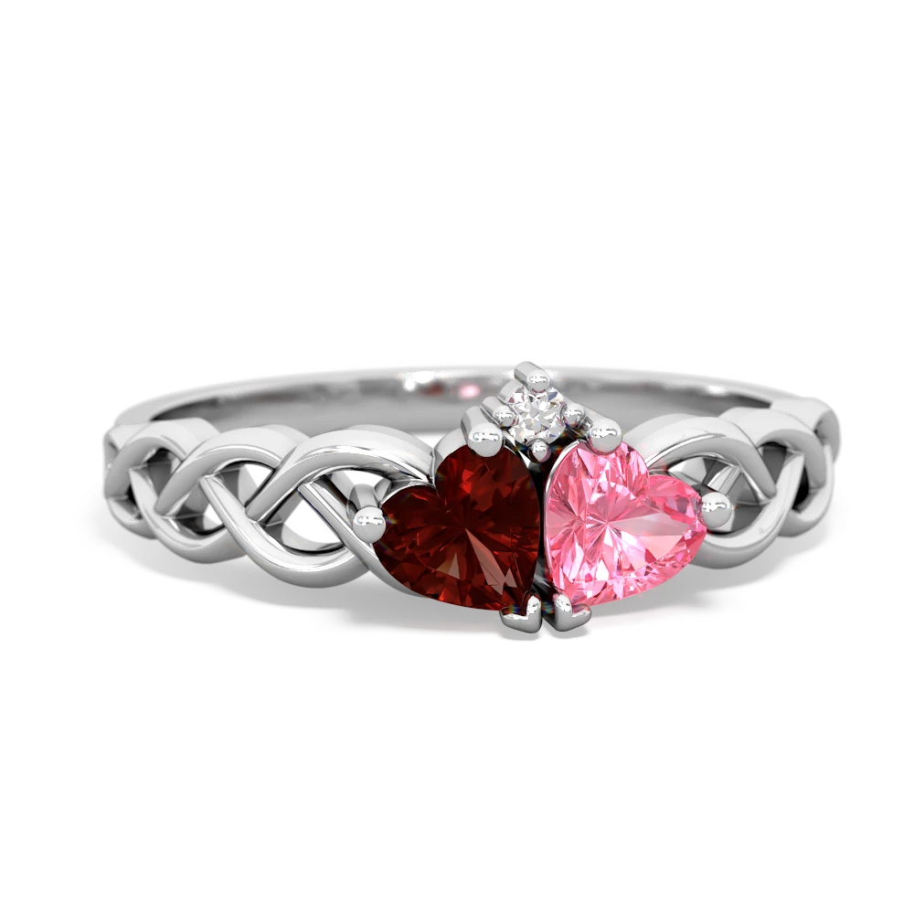 Garnet Heart To Heart Braid 14K White Gold ring R5870