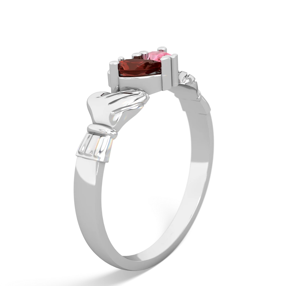 Garnet 'Our Heart' Claddagh 14K White Gold ring R2388