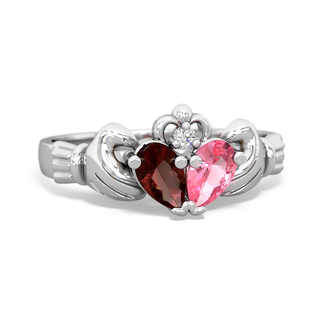 Garnet 'Our Heart' Claddagh 14K White Gold ring R2388