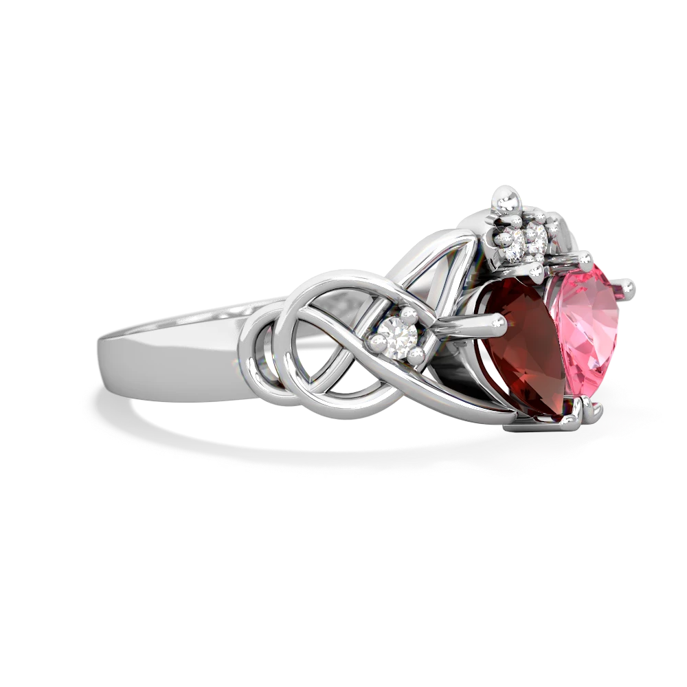 Garnet 'One Heart' Celtic Knot Claddagh 14K White Gold ring R5322