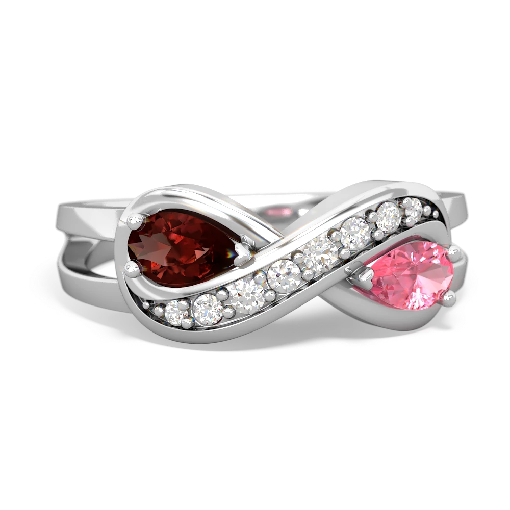 Garnet Diamond Infinity 14K White Gold ring R5390