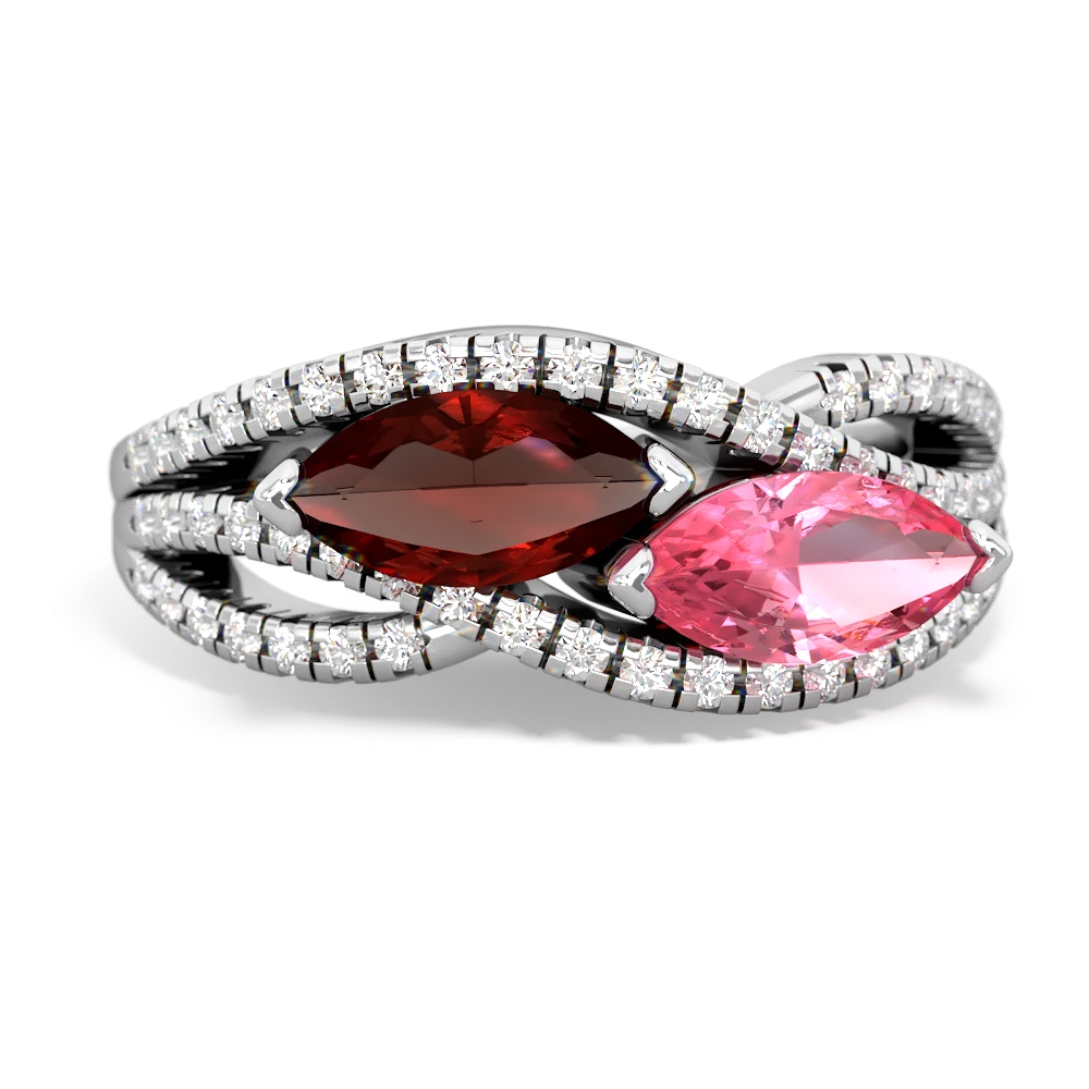 Garnet Diamond Rivers 14K White Gold ring R3070