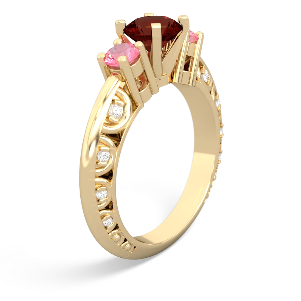 Garnet Art Deco Eternal Embrace Engagement 14K Yellow Gold ring C2003