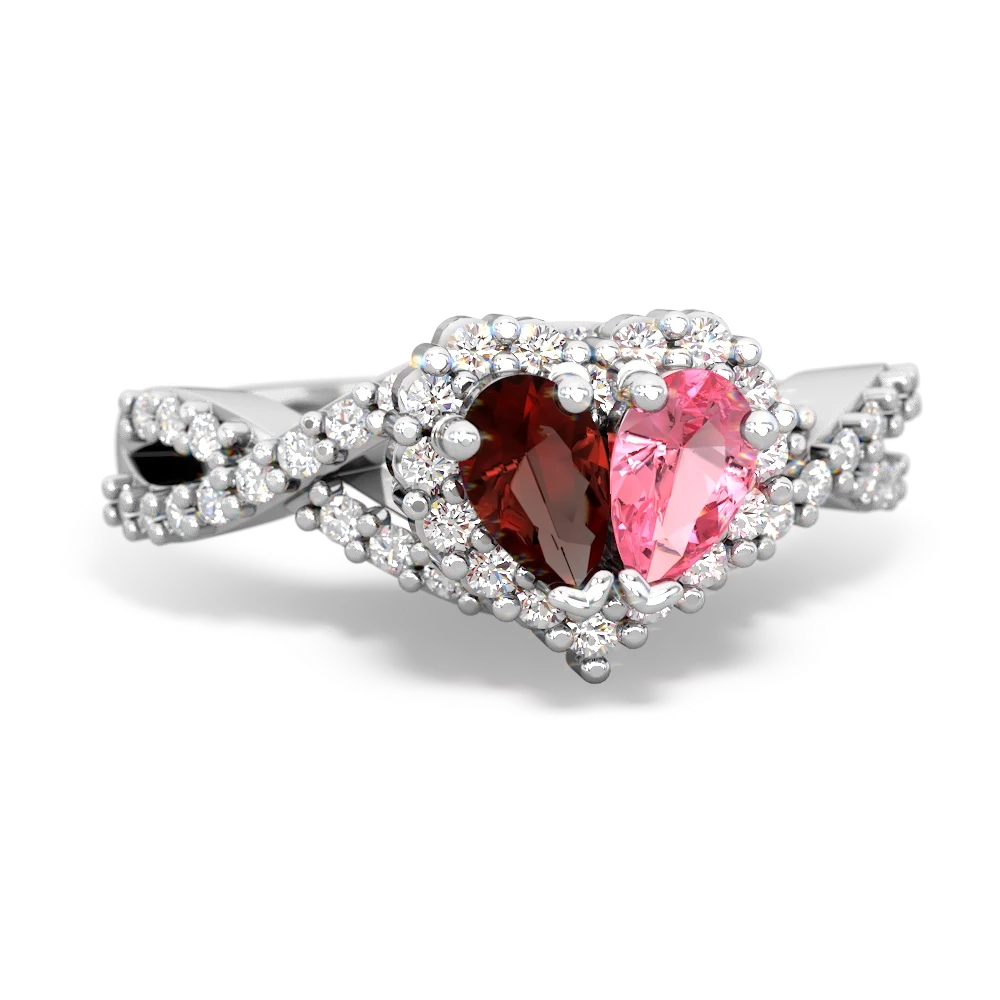 Garnet Diamond Twist 'One Heart' 14K White Gold ring R2640HRT