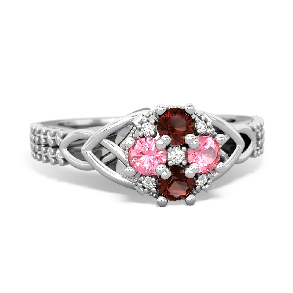 Garnet Celtic Knot Cluster Engagement 14K White Gold ring R26443RD