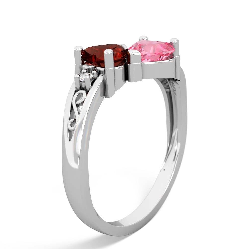 Garnet Snuggling Hearts 14K White Gold ring R2178