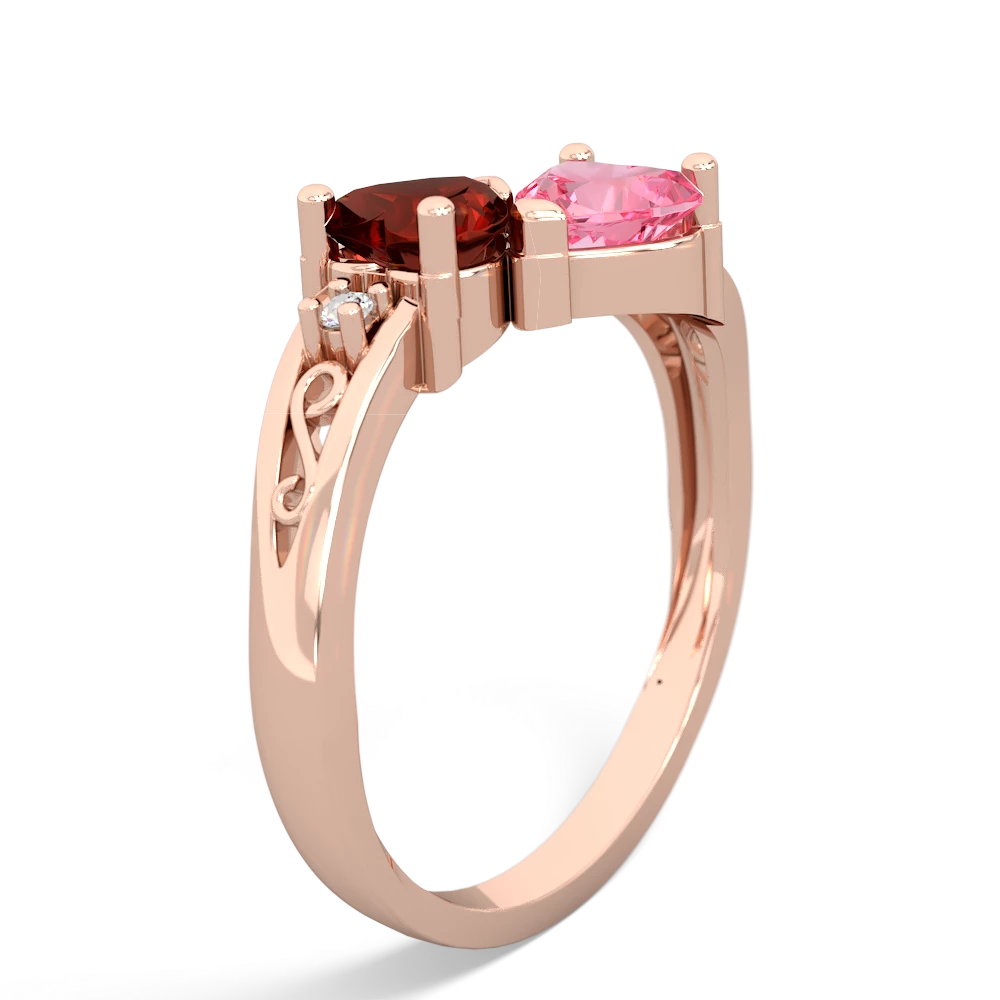 Garnet Snuggling Hearts 14K Rose Gold ring R2178