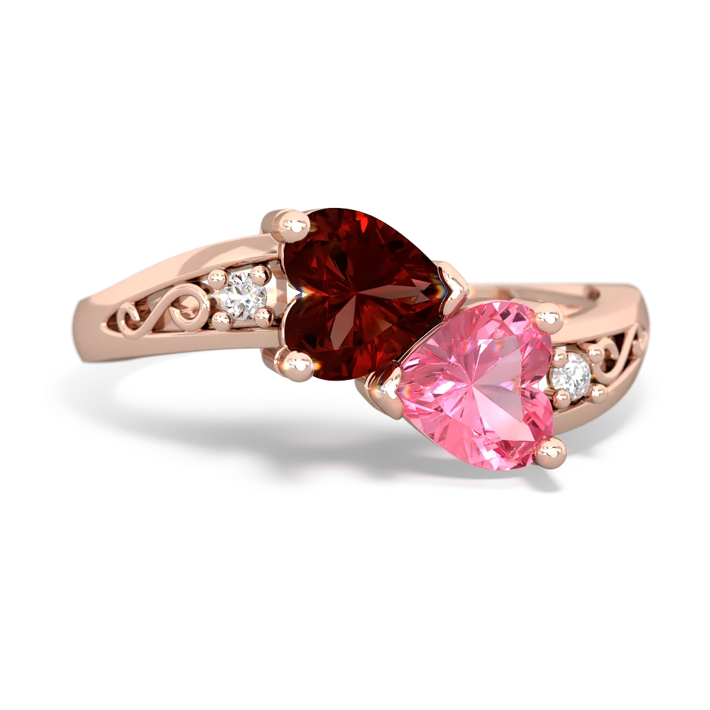 Garnet Snuggling Hearts 14K Rose Gold ring R2178