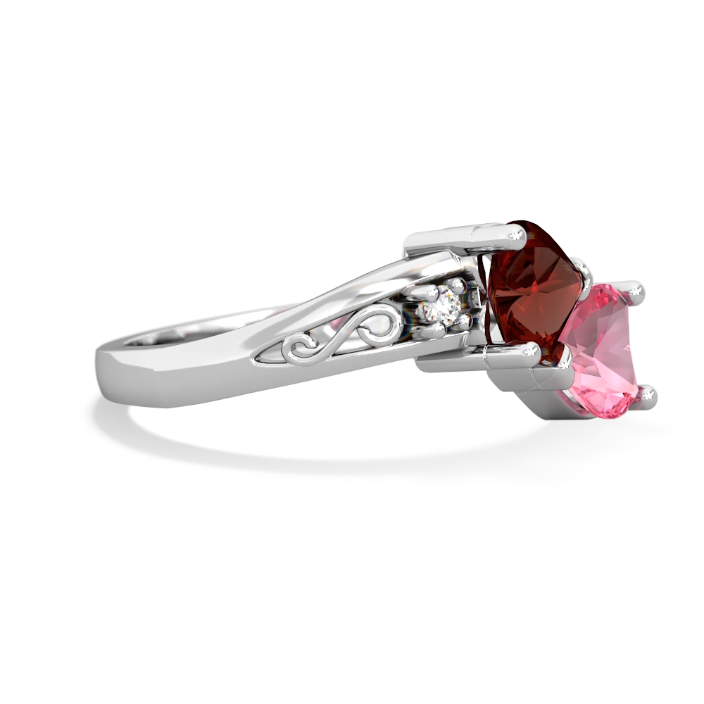 Garnet Snuggling Hearts 14K White Gold ring R2178