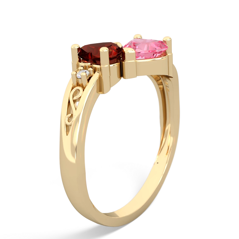 Garnet Snuggling Hearts 14K Yellow Gold ring R2178